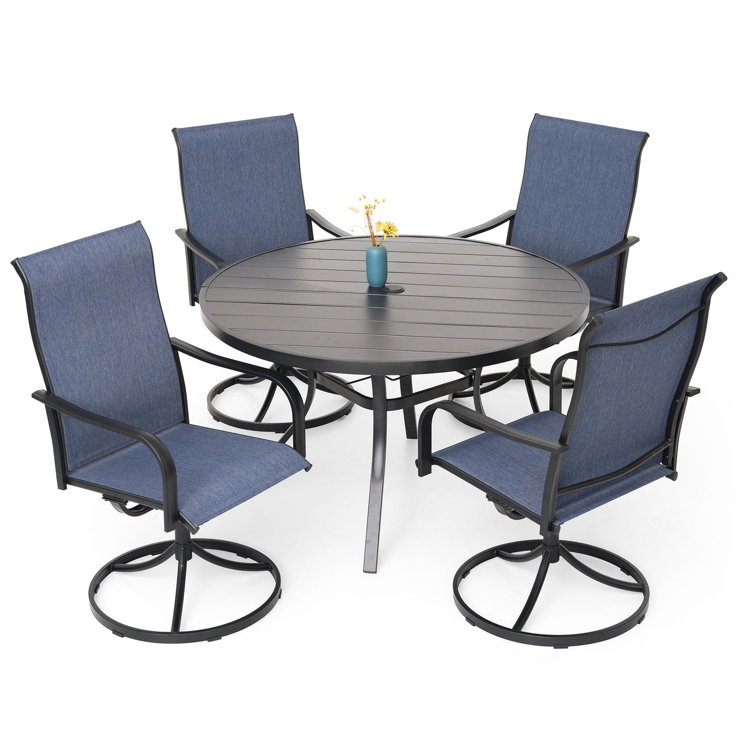 Patio Classic Swivel Chairs and 48" Round Table Set of 5