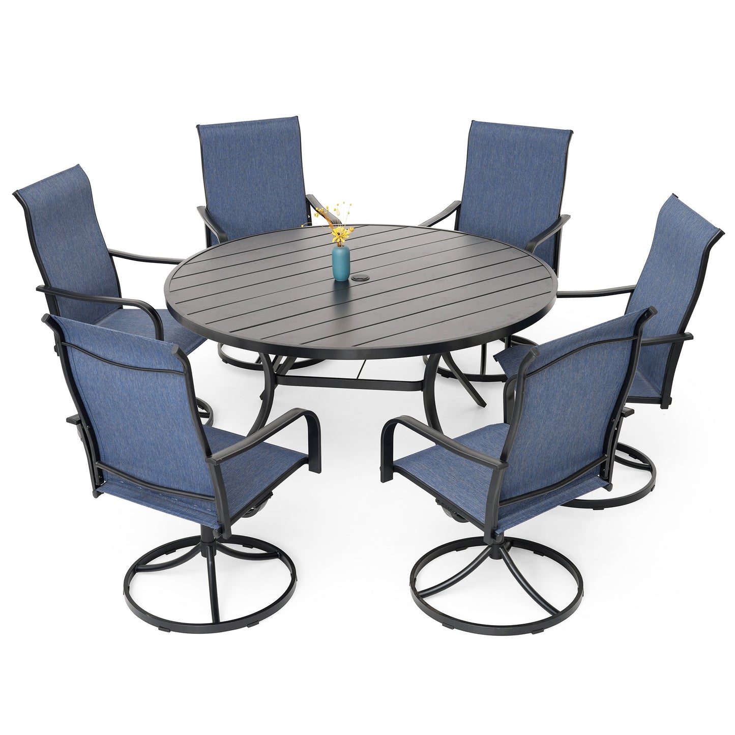 Patio Classic Swivel Chairs and 58" Round Table Set of 7