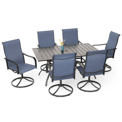 Patio Swivel Chairs and 63" x 38" Rectangle Table Set of 7