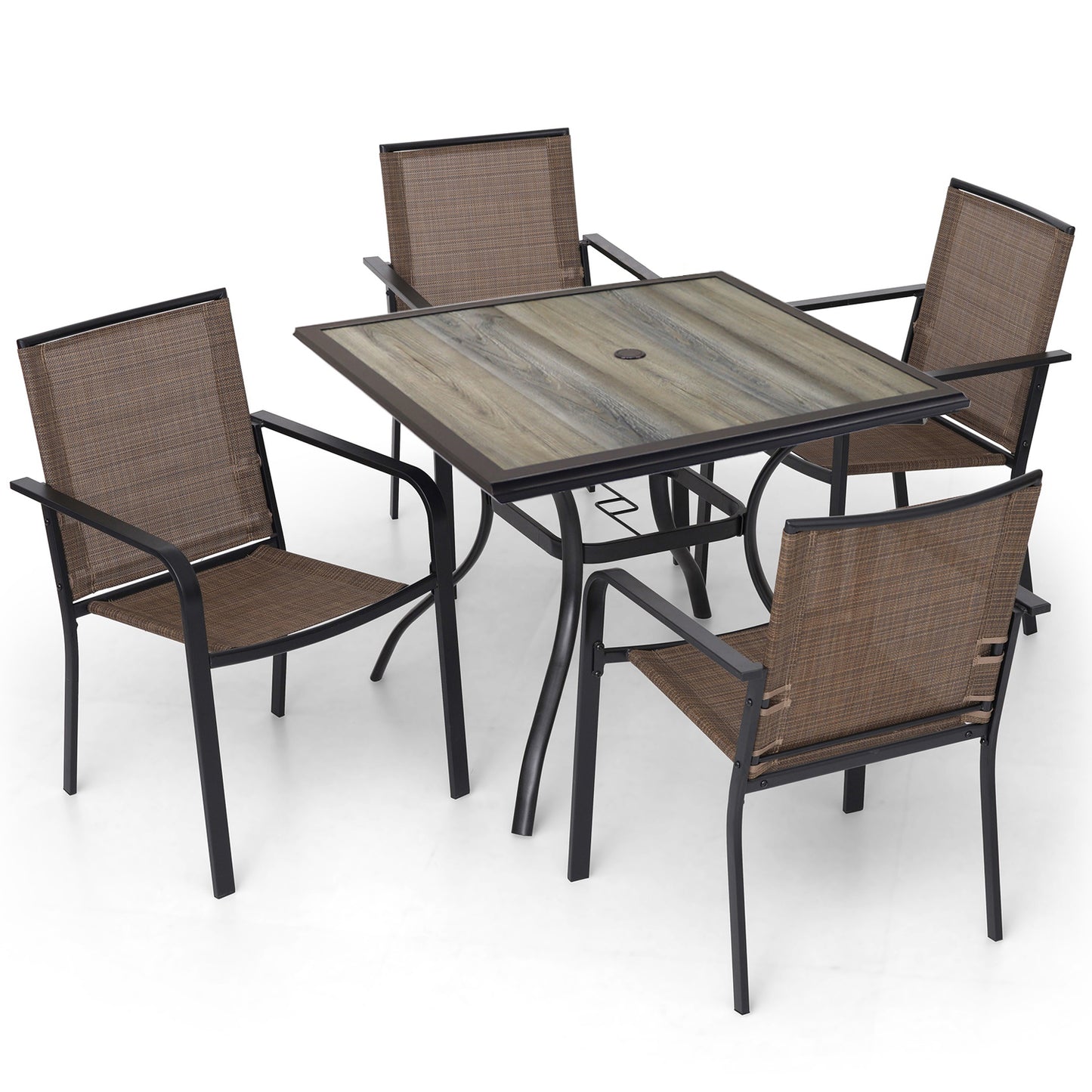 Patio 37" PVC Square Table and  Stackable Chairs Set of 5