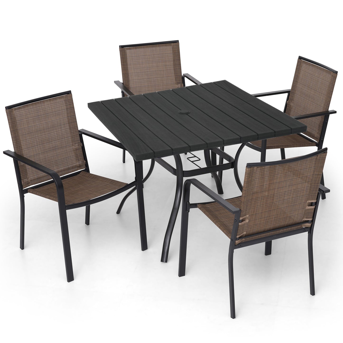 Patio 37" Plastic Square Table and  Stackable Chairs Set of 5