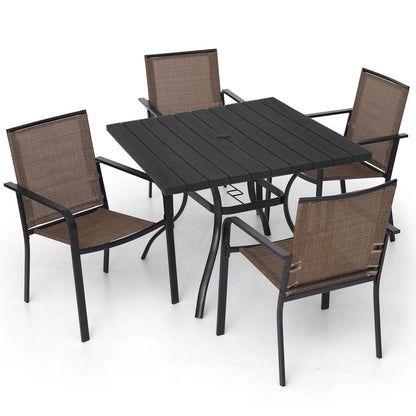 Patio 37" Plastic Square Table and  Stackable Chairs Set of 5