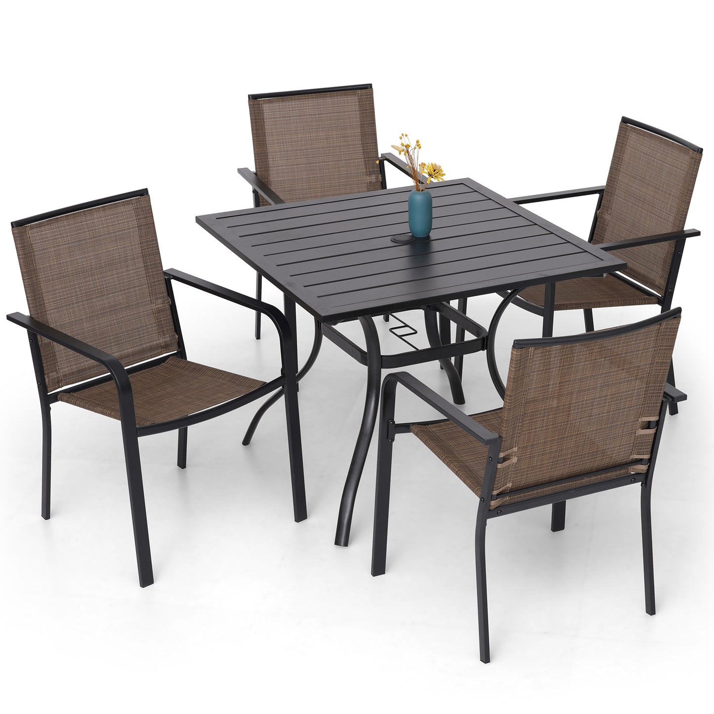 Patio 35" Square Table and  Stackable Chairs Set of 5
