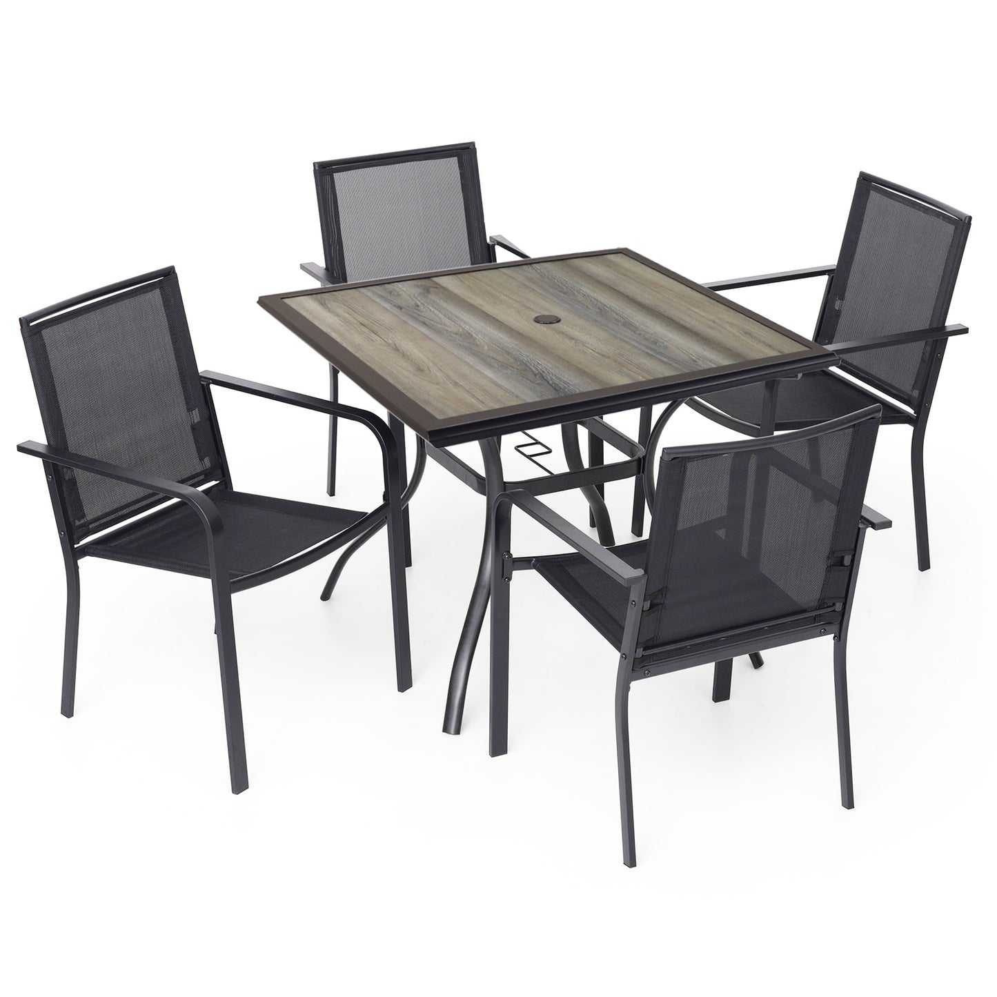 Patio 37" PVC Square Table and  Stackable Chairs Set of 5