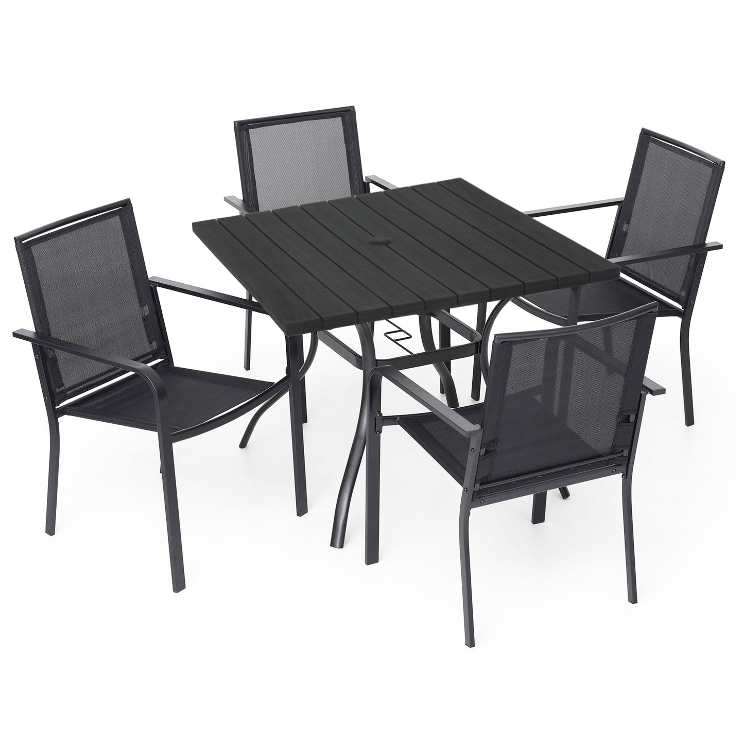 Patio 37" Plastic Square Table and  Stackable Chairs Set of 5