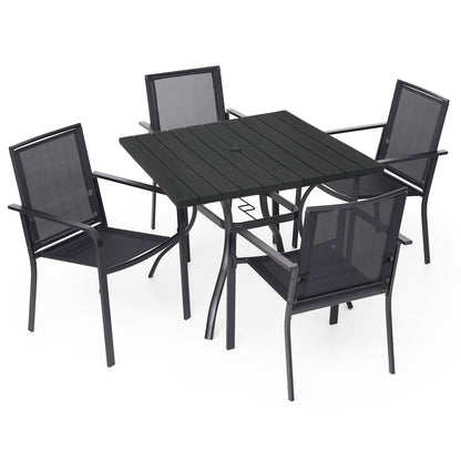 Patio 37" Plastic Square Table and  Stackable Chairs Set of 5
