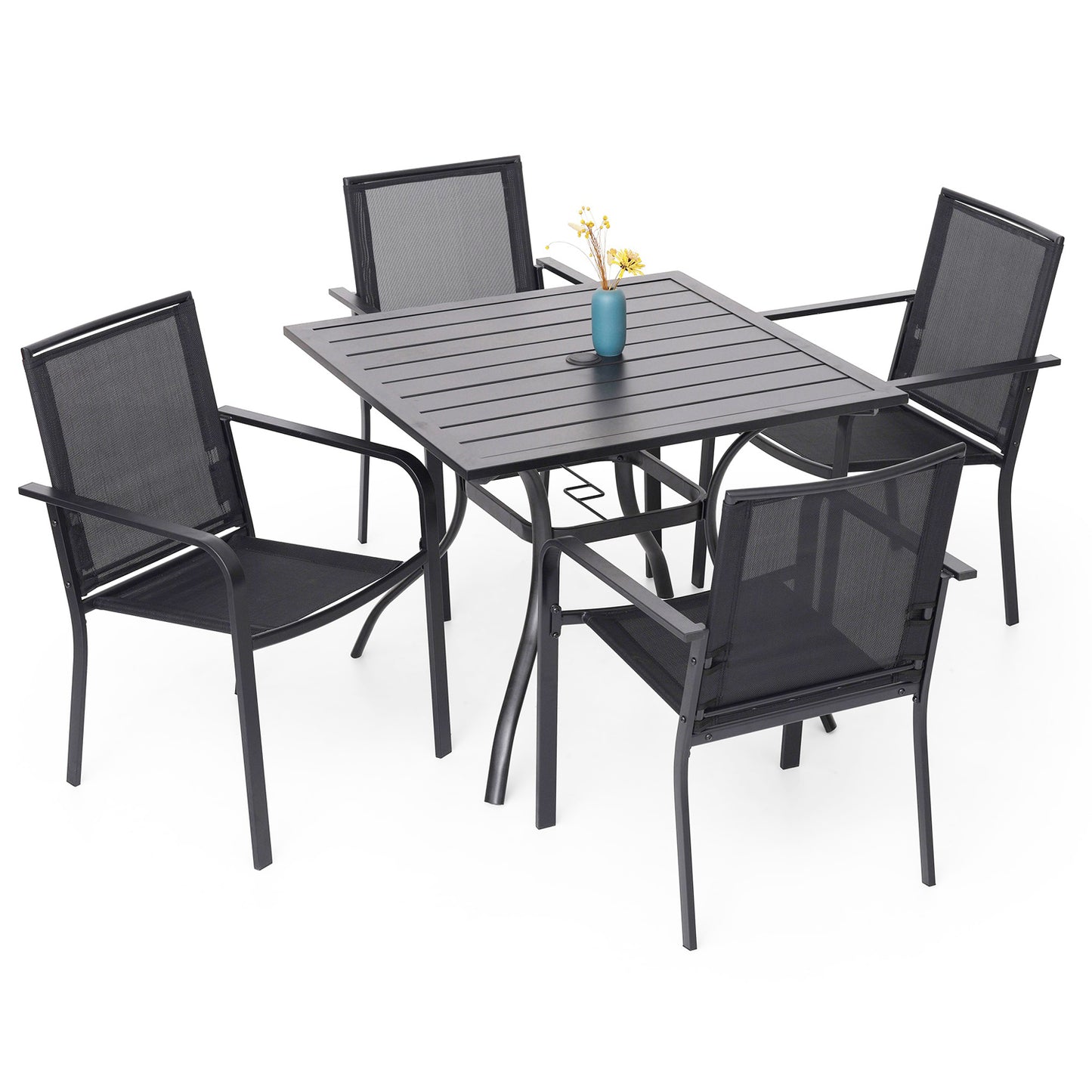 Patio 35" Square Table and  Stackable Chairs Set of 5