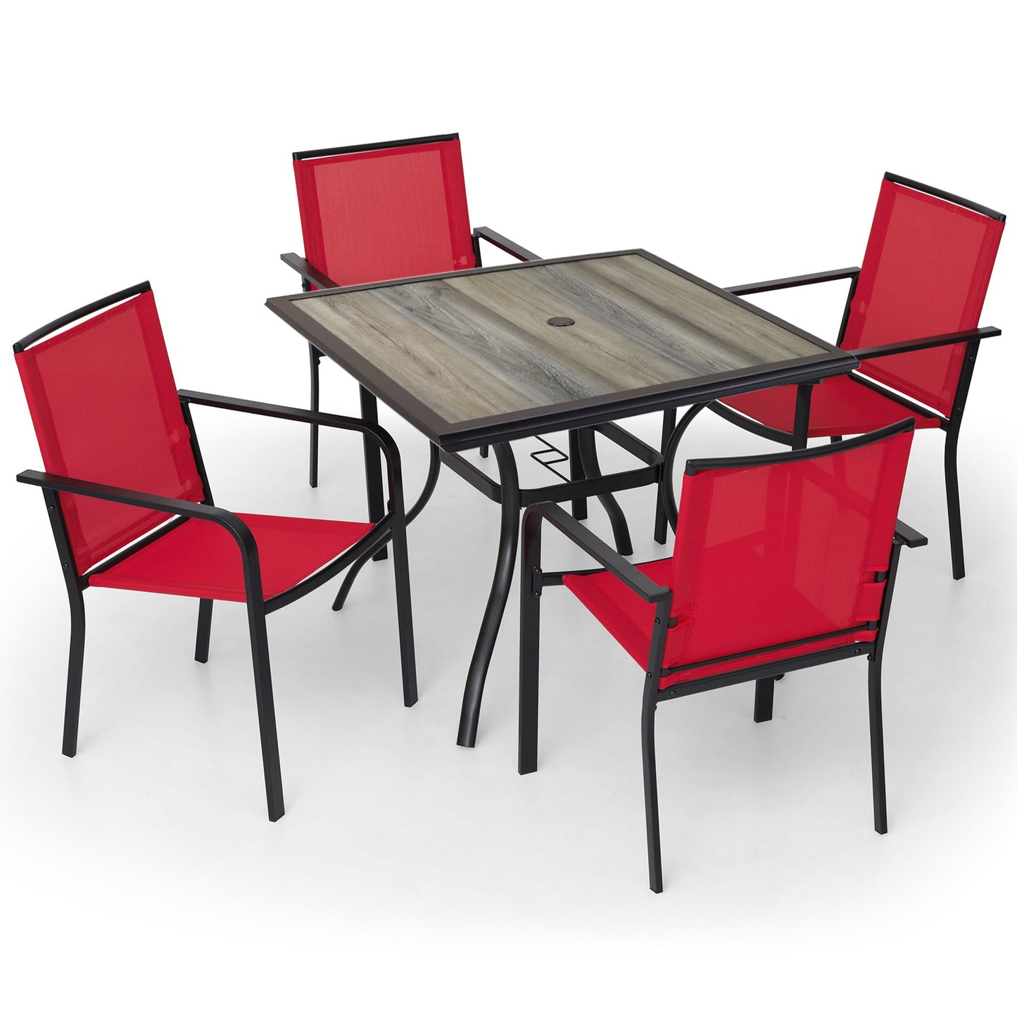 Patio 37" PVC Square Table and  Stackable Chairs Set of 5