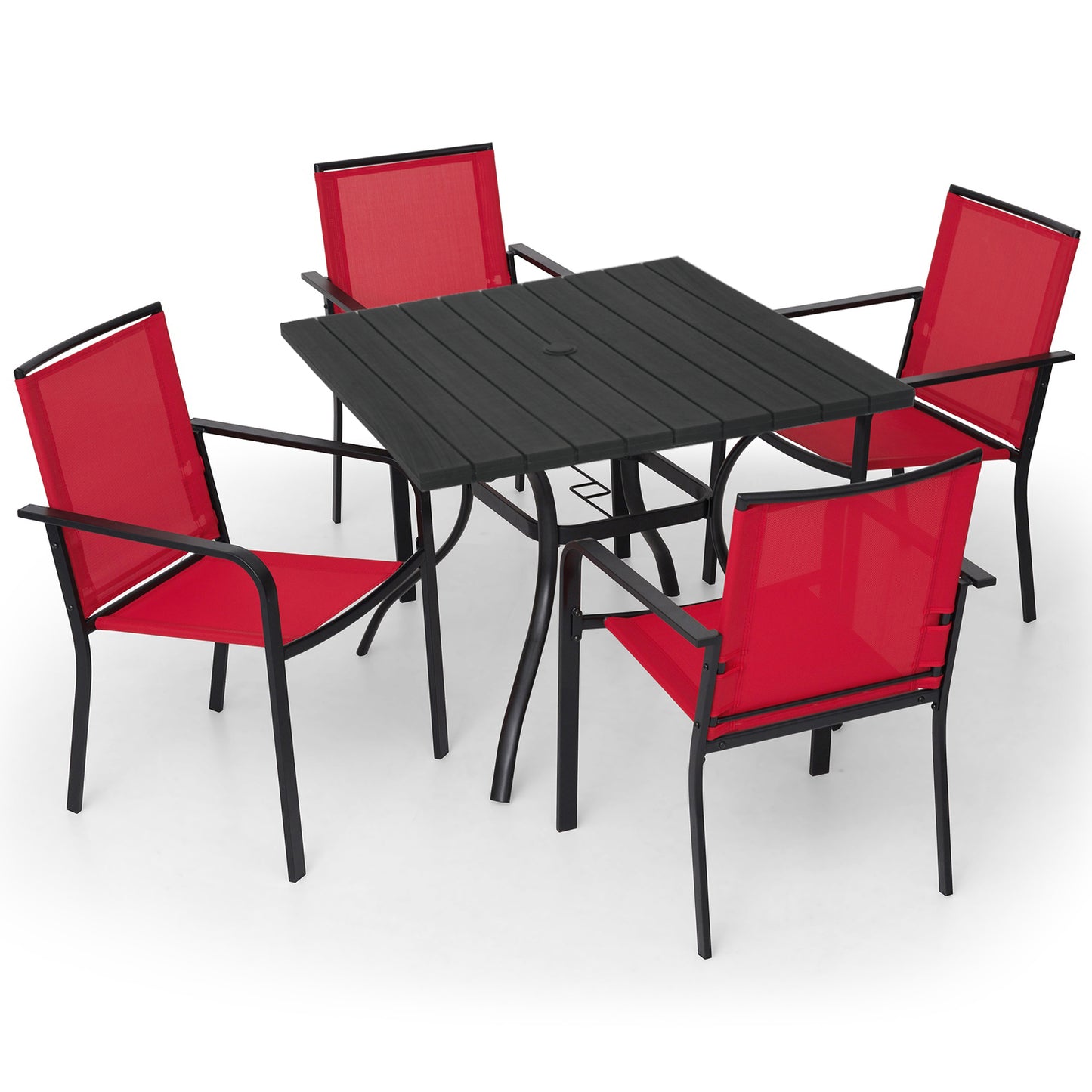 Patio 37" Plastic Square Table and  Stackable Chairs Set of 5