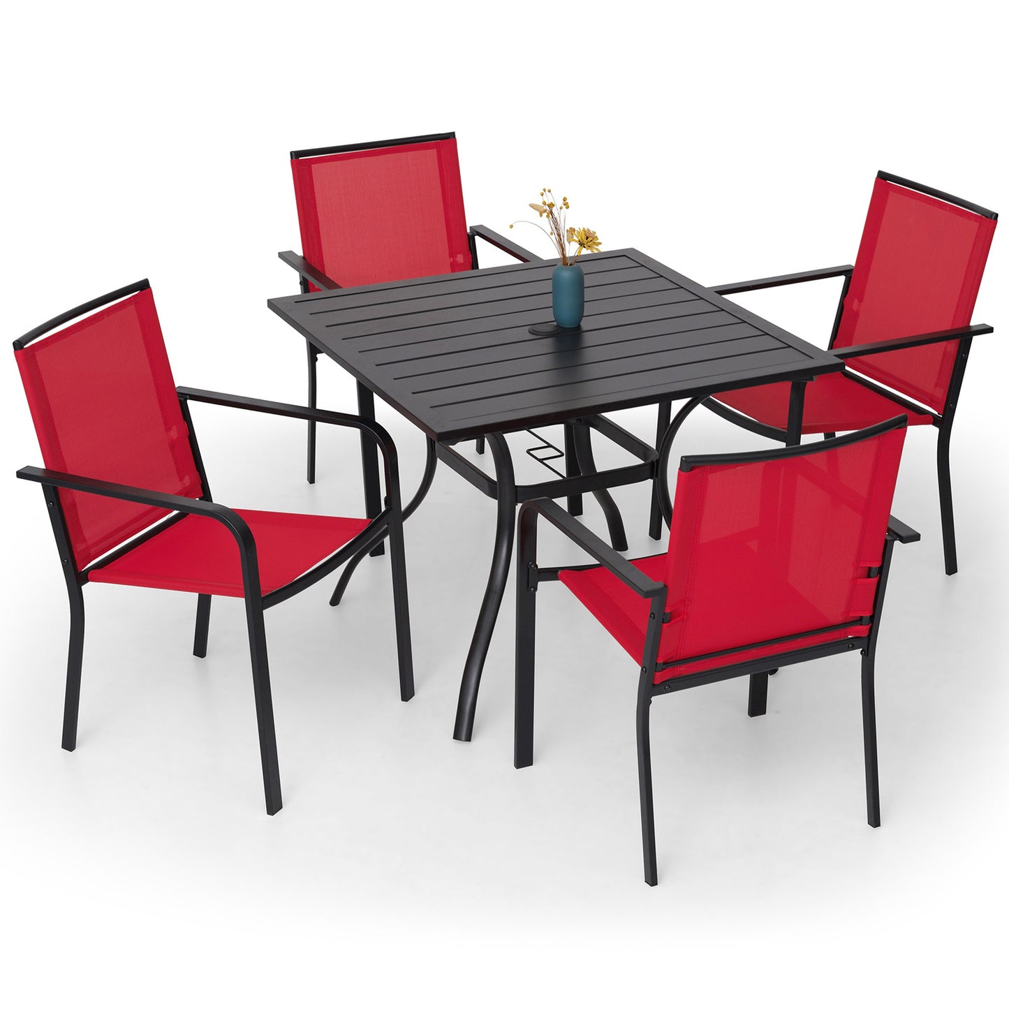 Patio 35" Square Table and  Stackable Chairs Set of 5