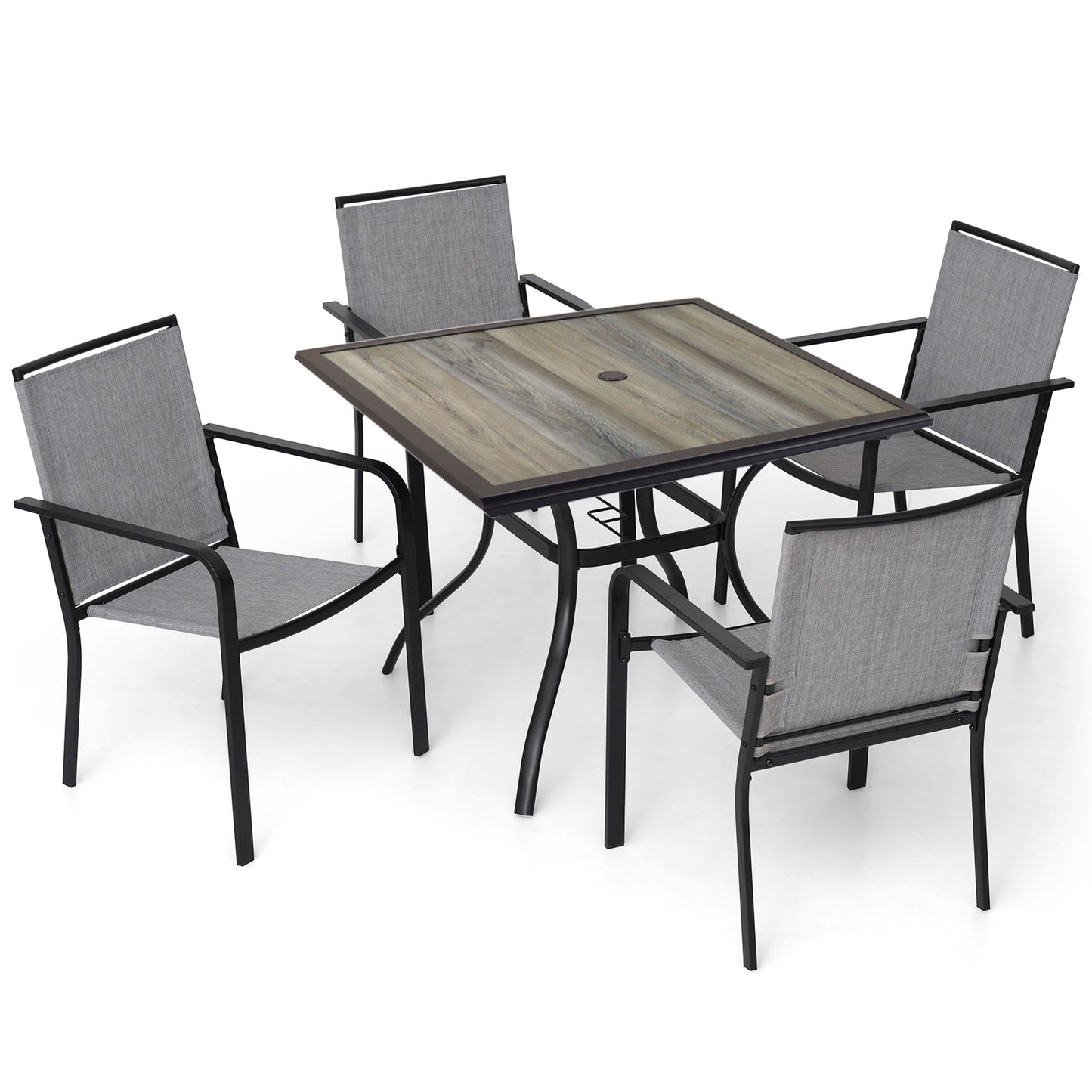 Patio 37" PVC Square Table and  Stackable Chairs Set of 5