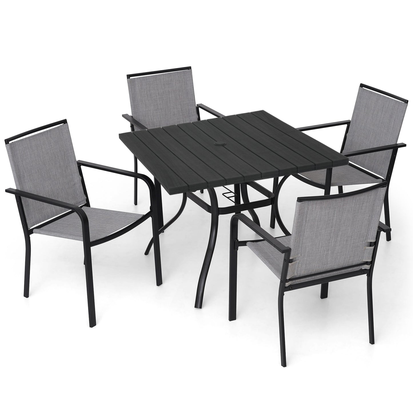 Patio 37" Plastic Square Table and  Stackable Chairs Set of 5