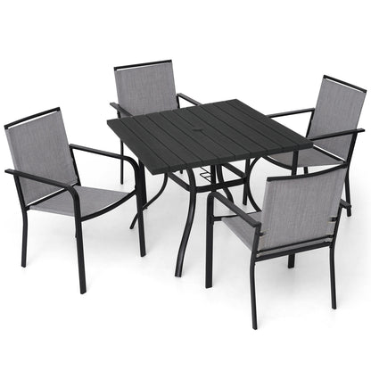 Patio 37" Plastic Square Table and  Stackable Chairs Set of 5