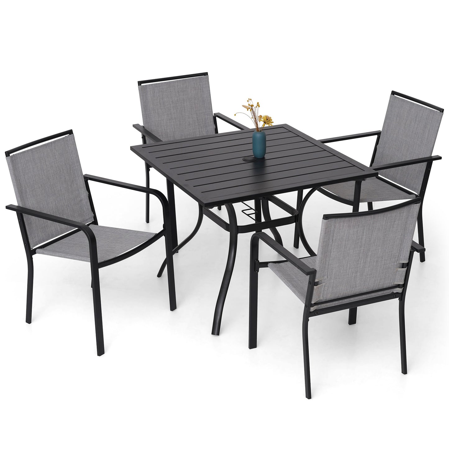 Patio 35" Square Table and  Stackable Chairs Set of 5