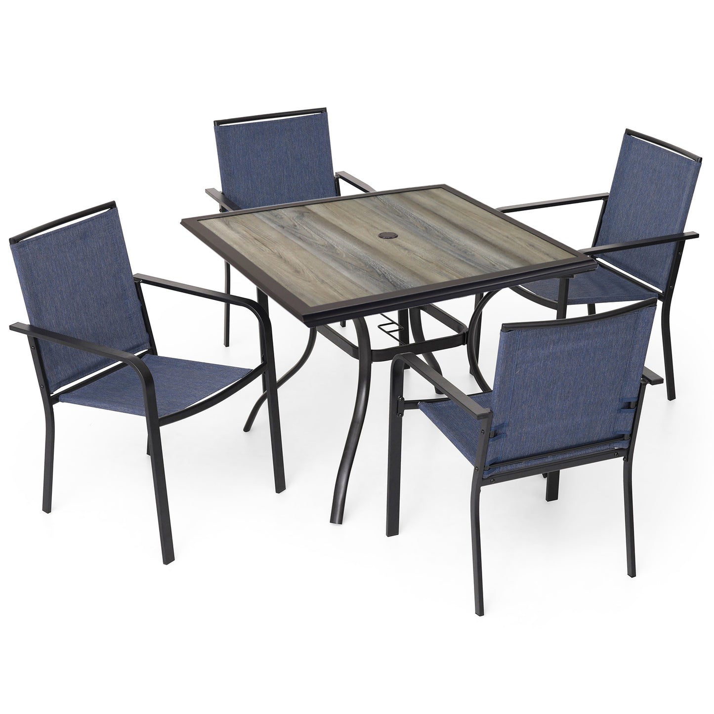Patio 37" PVC Square Table and  Stackable Chairs Set of 5