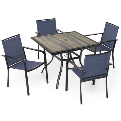 Patio 37" PVC Square Table and  Stackable Chairs Set of 5