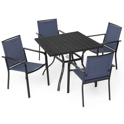Patio 37" Plastic Square Table and  Stackable Chairs Set of 5