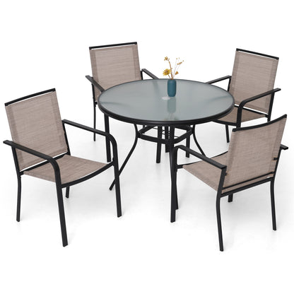 Patio 40" Round Glass Table and  Stackable Chairs Set of 5
