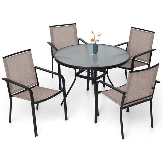 Patio 40" Round Glass Table and  Stackable Chairs Set of 5