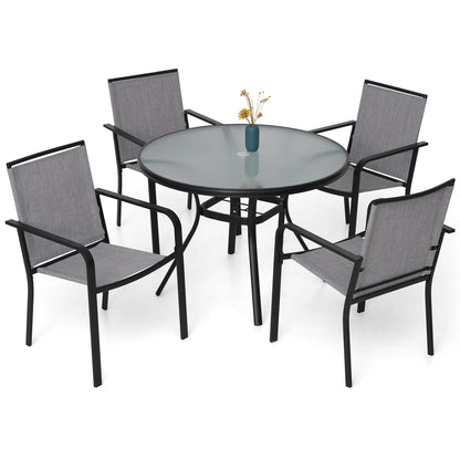 Patio 40" Round Glass Table and  Stackable Chairs Set of 5