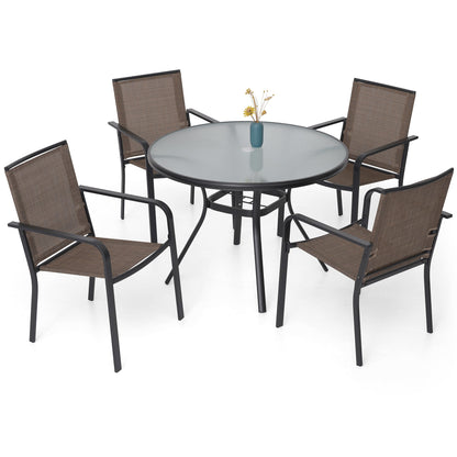 Patio 40" Round Glass Table and  Stackable Chairs Set of 5
