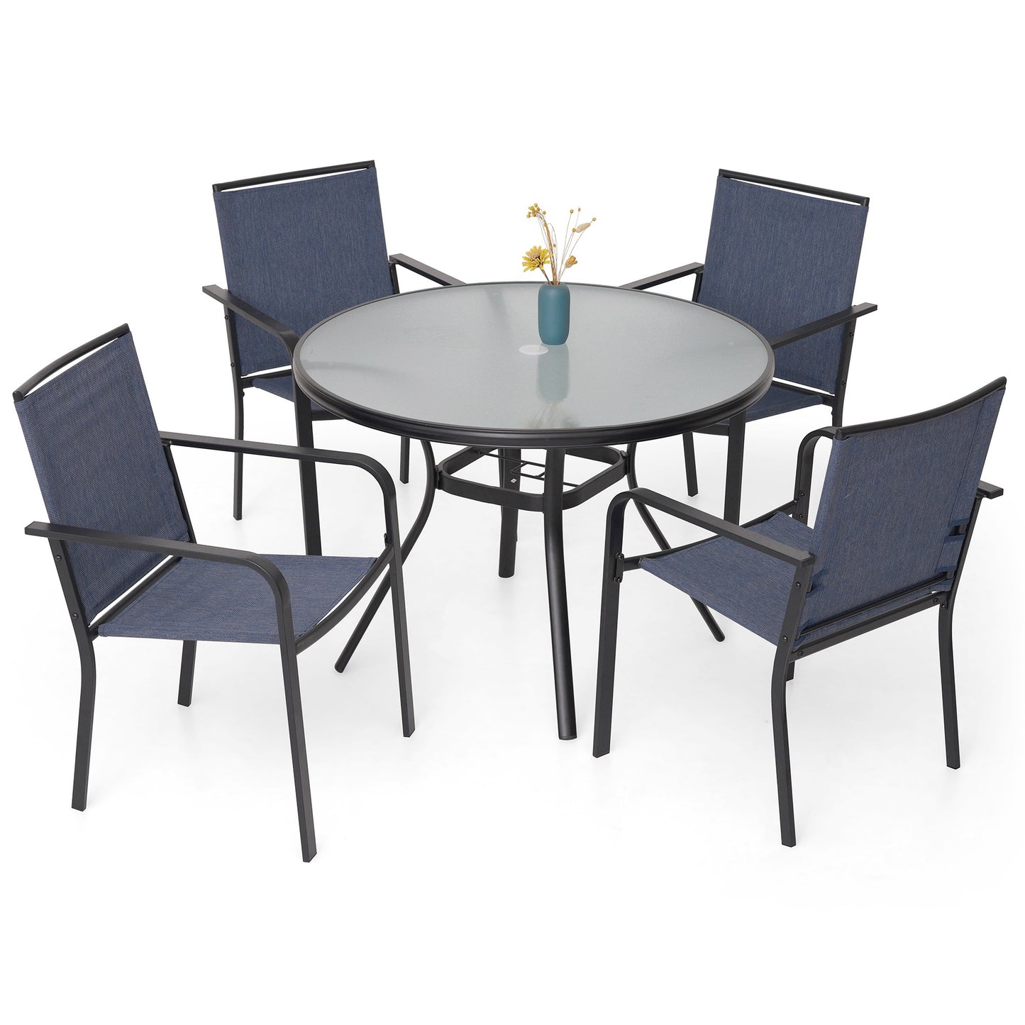 Patio 40" Round Glass Table and  Stackable Chairs Set of 5