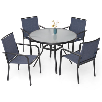 Patio 40" Round Glass Table and  Stackable Chairs Set of 5