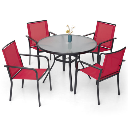 Patio 40" Round Glass Table and  Stackable Chairs Set of 5