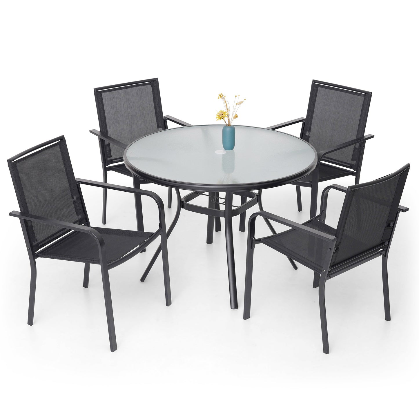 Patio 40" Round Glass Table and  Stackable Chairs Set of 5