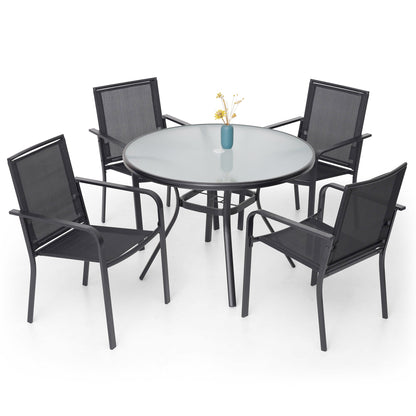 Patio 40" Round Glass Table and  Stackable Chairs Set of 5
