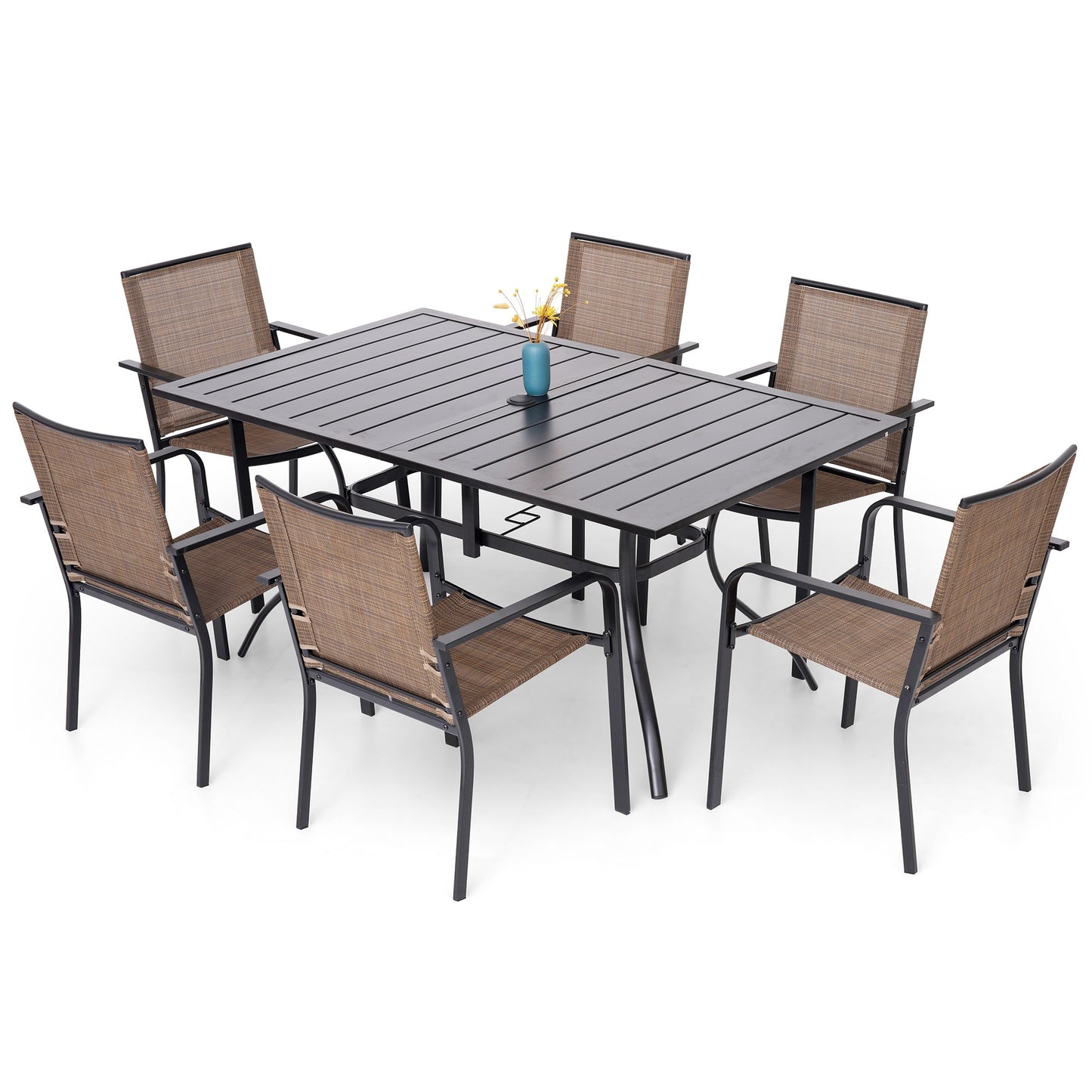 Patio 63" x 38" Rectangle and Stackable Chairs Set of 7