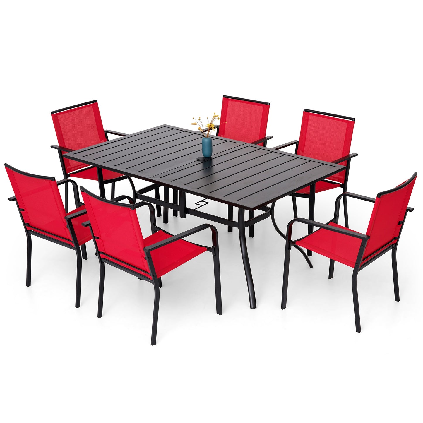 Patio 63" x 38" Rectangle and Stackable Chairs Set of 7