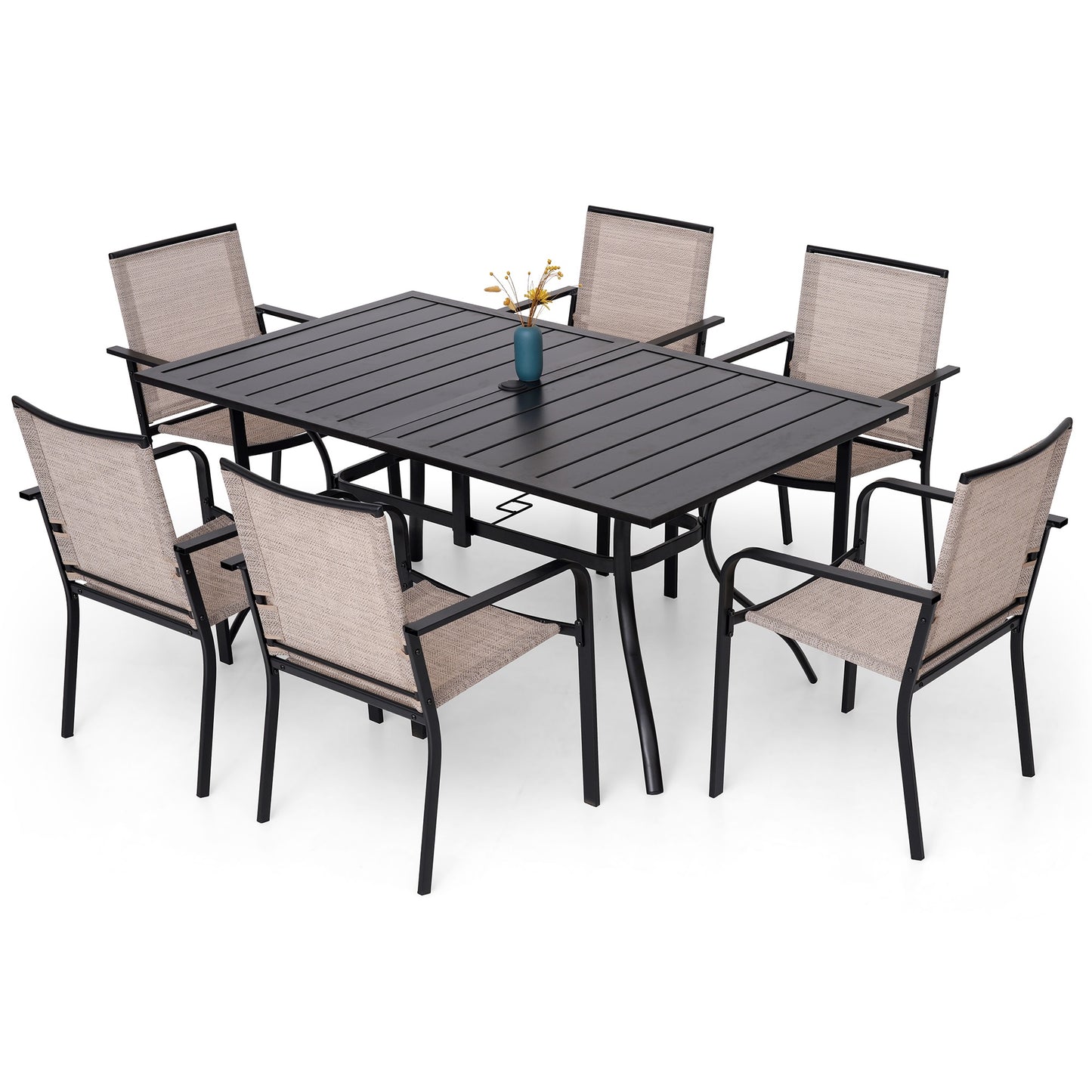 Patio 63" x 38" Rectangle and Stackable Chairs Set of 7