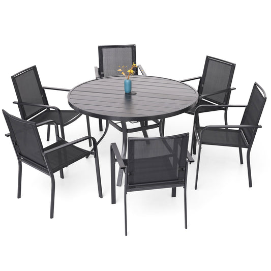 Patio 48" Round Table and Stackable Chairs Set of 7