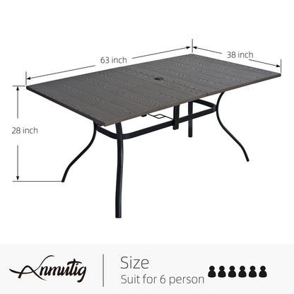 Mesa de comedor rectangular para patio de 63" x 38" con orificio para sombrilla 