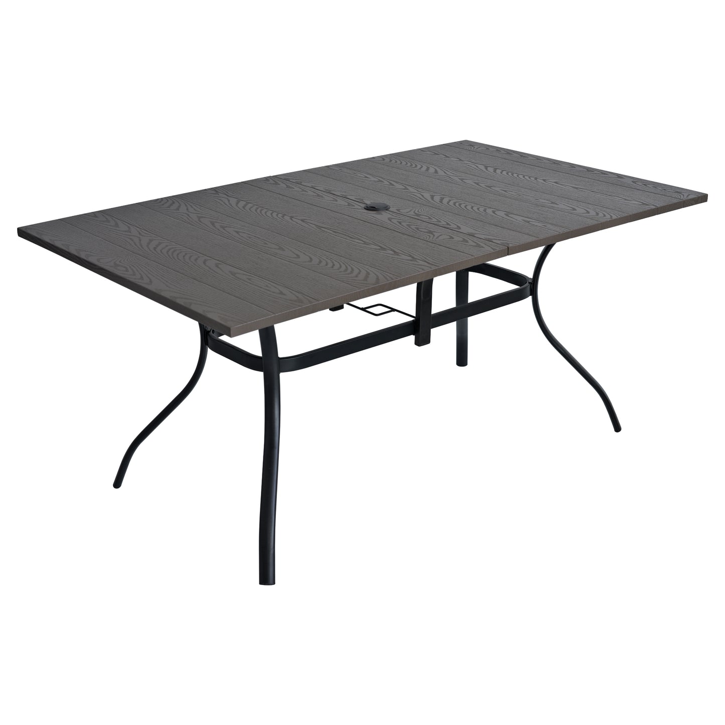 Mesa de comedor rectangular para patio de 63" x 38" con orificio para sombrilla 