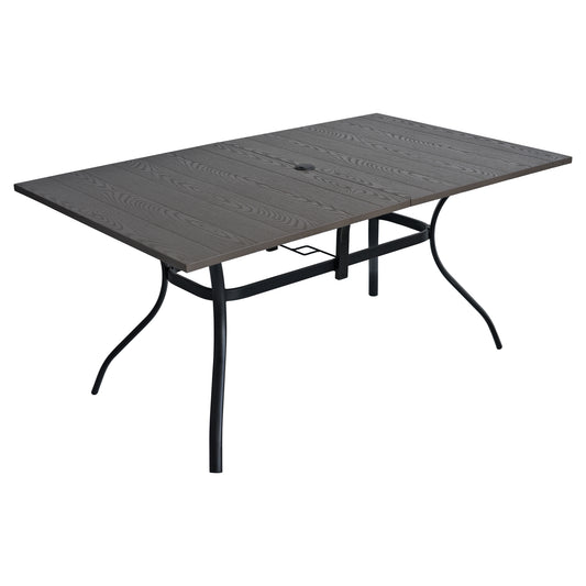Mesa de comedor rectangular para patio de 63" x 38" con orificio para sombrilla 