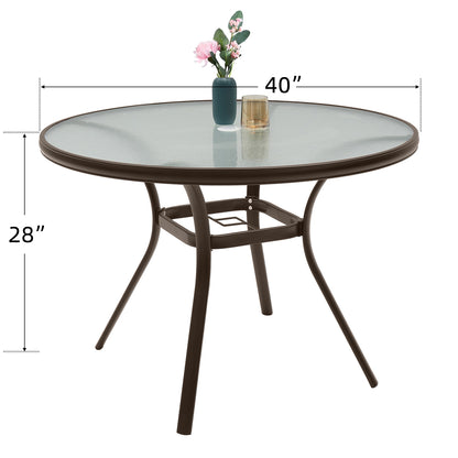 40 inch Round Glass Patio Dining Table with Umbrella Hole