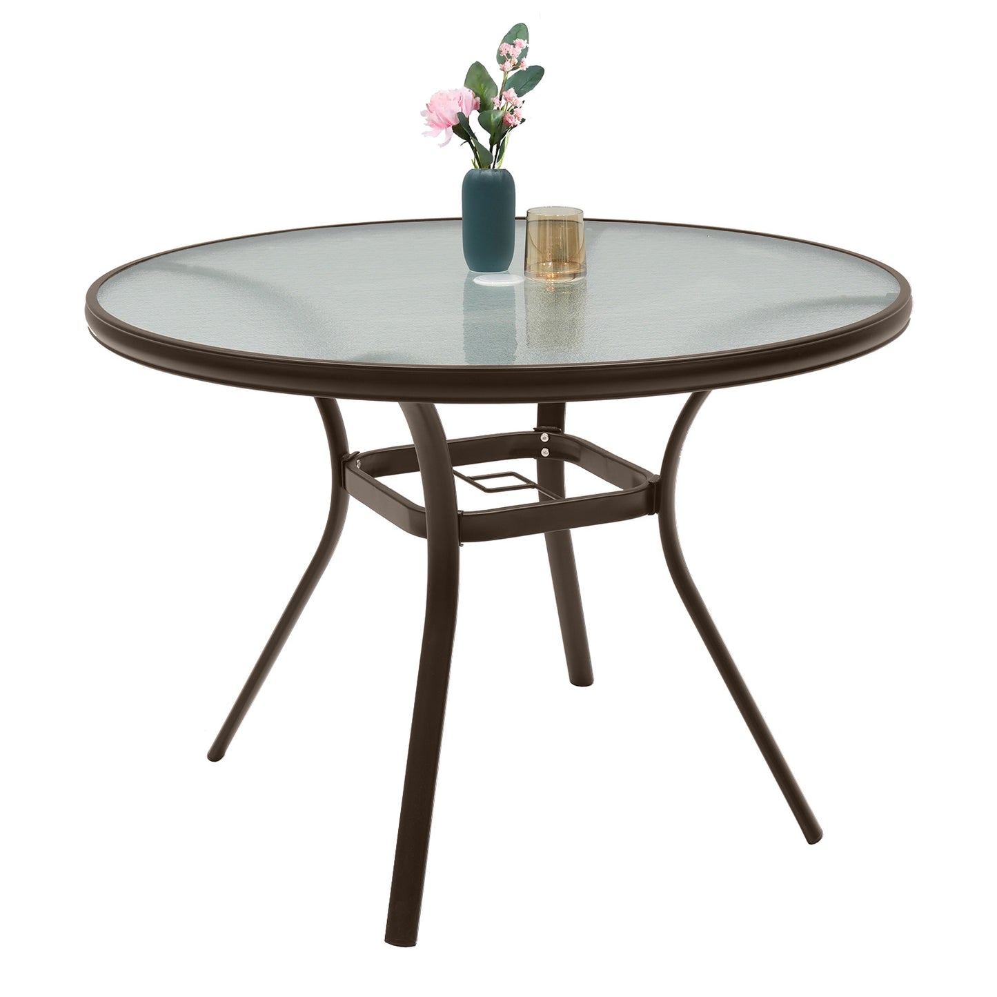 40 inch Round Glass Patio Dining Table with Umbrella Hole