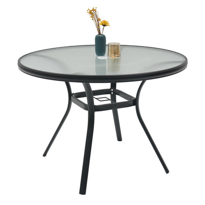 40 inch Round Glass Patio Dining Table with Umbrella Hole