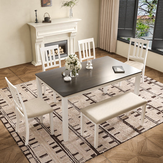 White Kitchen 6 Piece Wooden Dining Table and Chairs Set