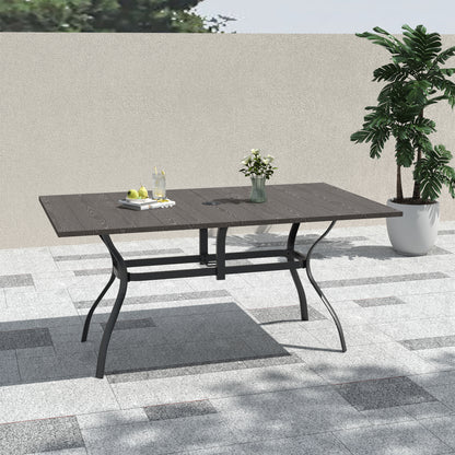 Mesa de comedor rectangular para patio de 63" x 38" con orificio para sombrilla 