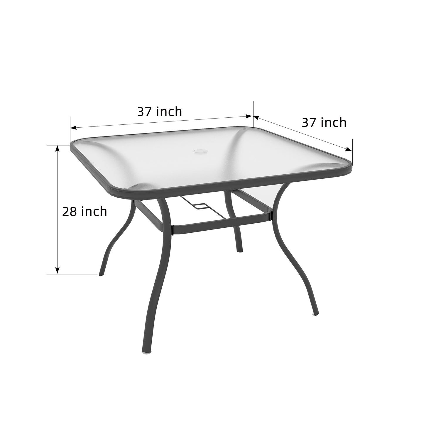 Mesa de comedor redonda de cristal de 40 pulgadas para patio con orificio para sombrilla 