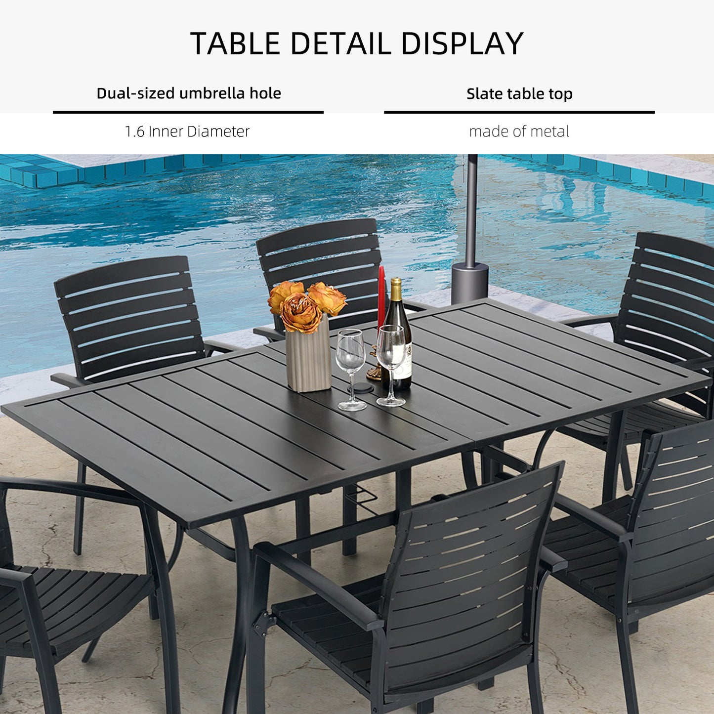 Patio Swivel Chairs and 63" x 38" Rectangle Table Set of 7