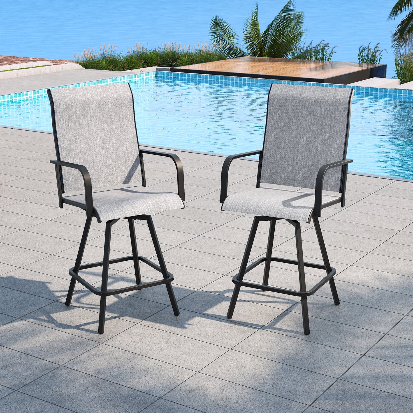Juego de sillas giratorias de bar para patio con hamaca 