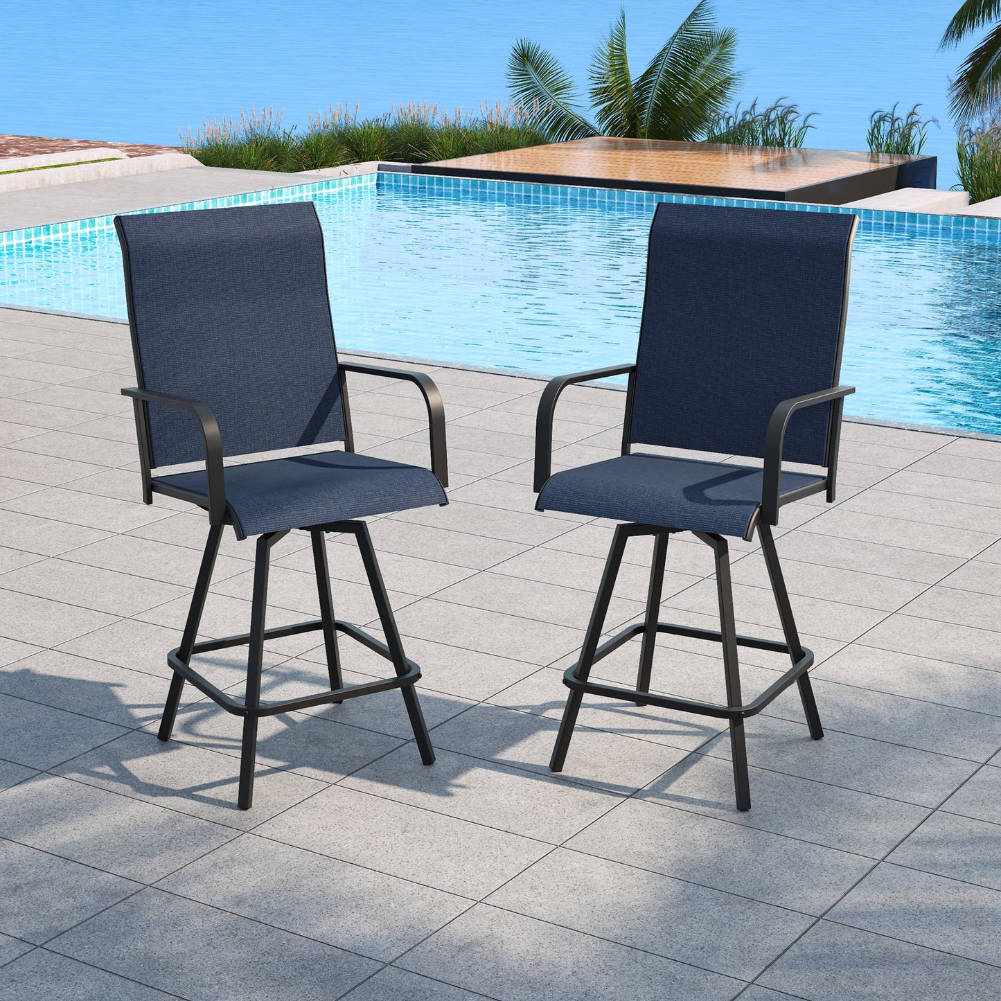 Juego de sillas giratorias de bar para patio con hamaca 