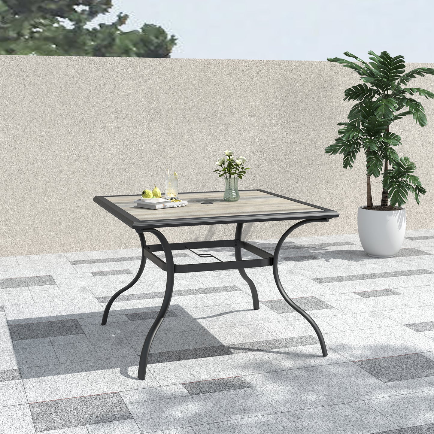 37" PVC Square Patio Dining Table with Umbrella Hole
